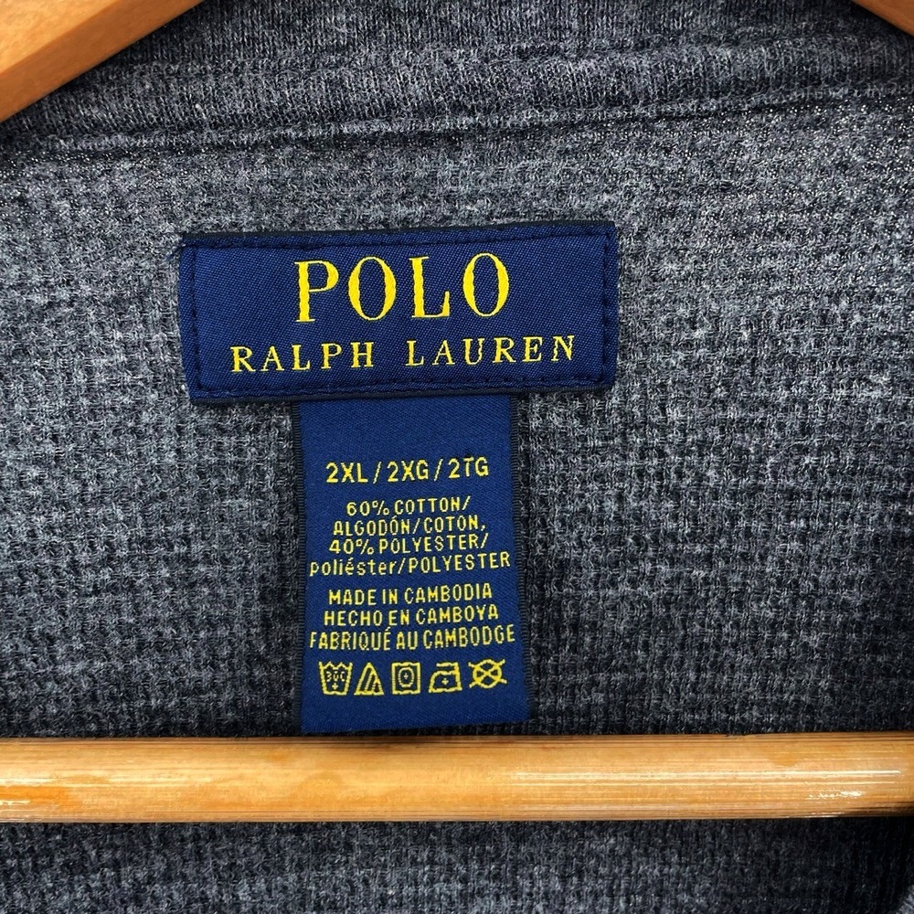 Polo Ralph Lauren XXL Waffle Knit Long Sleeve Shirt Charcoal Gray Pony Logo 2XL - Picture 5 of 5